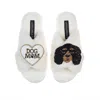 Laines London Women's White Classic Laines Slippers With Louie The King Charles & Dog Mum / Mom Brooches - Cream In White