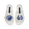 Laines London Women's White Classic Laines Slippers With Mediterranean Blue Shell & Crab Brooches - Cream In White