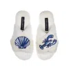 Laines London Women's White Classic Laines Slippers With Mediterranean Blue Shell & Lobster Brooches - Cream In White
