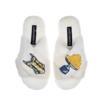 Laines London Women's White Classic Laines Slippers With Mediterranean Swimming Costume & Lemon Brooches - Cream