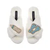 Laines London Women's White Classic Laines Slippers With New Baby Boy Brooches - Cream In White