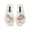 Laines London Women's White Classic Laines Slippers With New Baby Girl Brooches - Cream In White