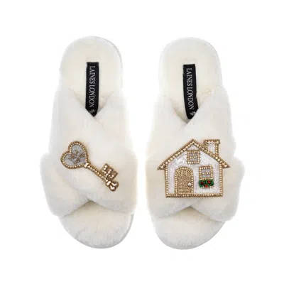 Laines London Women's White Classic Laines Slippers With New Home Brooches - Cream