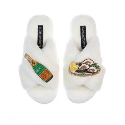 Laines London Women's White Classic Laines Slippers With Oysters & Champers Bottle - Cream