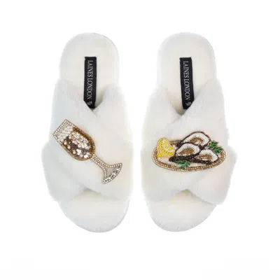 Laines London Women's White Classic Laines Slippers With Oysters & Glass Of Fizz - Cream In Neutral