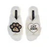 Laines London Women's White Classic Laines Slippers With Paw & Cat Mum / Mom Brooches - Cream In White