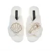 Laines London Women's White Classic Laines Slippers With Pearl Beaded Lobster & Shell Brooches - Cream In White