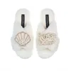 Laines London Women's White Classic Laines Slippers With Pearl Beaded Octopus & Shell Brooches - Cream In White