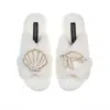 Laines London Women's White Classic Laines Slippers With Pearl Beaded Turtle & Shell Brooches - Cream In White