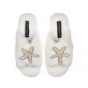 Laines London Women's White Classic Laines Slippers With Pearl Starfish Brooches - Cream In White