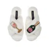 Laines London Women's White Classic Laines Slippers With Pink Champagne & Glass Brooches - Cream In White