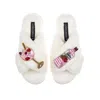 Laines London Women's White Classic Laines Slippers With Pink Gin & Fruit Glass Brooches - Cream In White