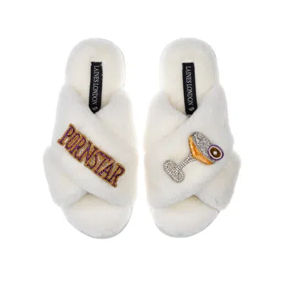 Laines London Women's White Classic Laines Slippers With Pornstar Martini Brooches - Cream