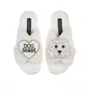 Laines London Women's White Classic Laines Slippers With Queenie & Dog Mum / Mom Brooches - Cream In White