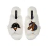 Laines London Women's White Classic Laines Slippers With Riding Hat & Horse Brooches - Cream In White