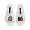 Laines London Women's White Classic Laines Slippers With Stripe 16th Birthday & Cake Brooches - Cream In White