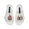 Laines London Women's White Classic Laines Slippers With Stripe 18th Birthday & Cake Brooches - Cream In White