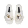Laines London Women's White Classic Laines Slippers With Stripe 18th Birthday & Glass Of Champagne Brooches - Crea In White