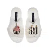 Laines London Women's White Classic Laines Slippers With Stripe 21st Birthday & Cake Brooches - Cream In White