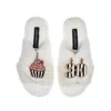 Laines London Women's White Classic Laines Slippers With Stripe 30th Birthday & Cake Brooches - Cream In White