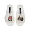 Laines London Women's White Classic Laines Slippers With Stripe 40th Birthday & Cake Brooches - Cream In White