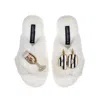 Laines London Women's White Classic Laines Slippers With Stripe 40th Birthday & Glass Of Champagne Brooches - Crea In White