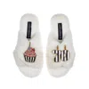 Laines London Women's White Classic Laines Slippers With Stripe 70th Birthday & Cake Brooches - Cream In White