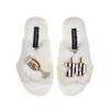 Laines London Women's White Classic Laines Slippers With Stripe 70th Birthday & Glass Of Champagne Brooches - Crea In White