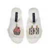 Laines London Women's White Classic Laines Slippers With Stripe 80th Birthday & Cake Brooches - Cream In White