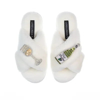 Laines London Women's White Classic Laines Slippers With Vino Darling Brooches - Cream