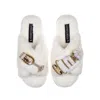 Laines London Women's White Classic Laines Slippers With Wedding Cake & Champers Brooches - Cream In White