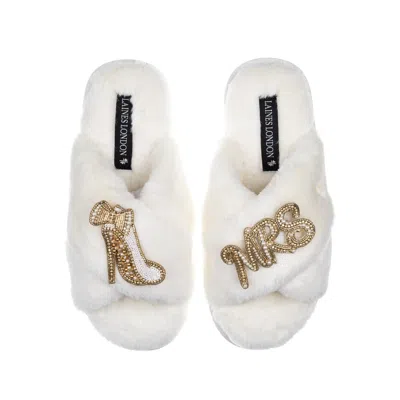 Laines London Women's White Classic Laines Slippers With Wedding Heel & Mrs Brooches - Cream