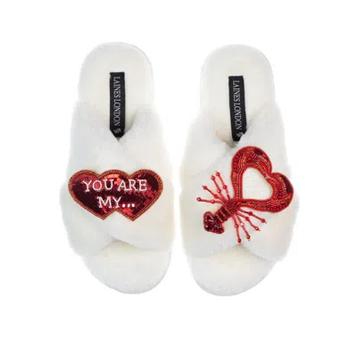Laines London Women's White Classic Laines Slippers With You Are My Lobster Brooches - Cream
