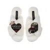Laines London Women's White Classic Laines X Juliet Sears Slippers With Airfryer Queen Brooches - Cream In White