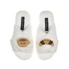 Laines London Women's White Classic Slippers With Laines Loveables Coffee & Croissant Brooches - Cream In White