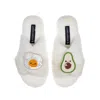 Laines London Women's White Classic Slippers With Laines Loveables Egg & Avocado Brooches - Cream In White