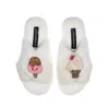 Laines London Women's White Classic Slippers With Laines Loveables Ice Lolly & Ice Cream Brooches - Cream In White
