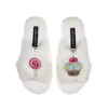 Laines London Women's White Classic Slippers With Laines Loveables Lollipop & Cupcake Brooches - Cream In White