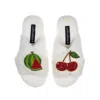 Laines London Women's White Classic Slippers With Laines Loveables Watermelon & Cherry Brooches - Cream In White