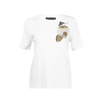 Laines London Women's White / Gold Laines Couture Embellished Pina Colada T-shirt - White