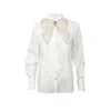 Laines London Women's White / Gold Laines Couture White Tie Shirt With Embellished Cream & Gold Bow In White