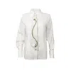 Laines London Women's White Laines Couture Hand Embellished Crystal Snake Tie Shirt In White