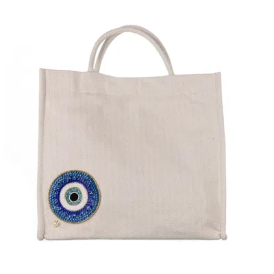 Laines London Women's White Laines Couture Hand Embellished Evil Eye Large Tote Bag - Cream In Orange