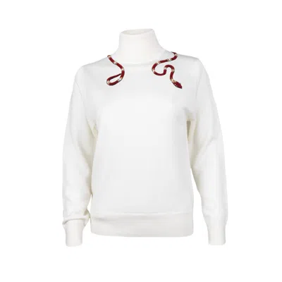 Laines London Women's White Laines Couture Wrap Red Snake Embellished Knitted Roll Neck Jumper - Cream