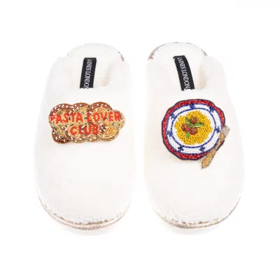 Laines London Women's White Laines X Juliet Closed Toe Slippers With Pasta Lover Club Brooches - Cream