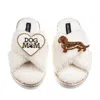 Laines London Women's White / Neutrals Boucle Slippers With Dog Mum/mom & Red Dachshund Brooches - Cream In White