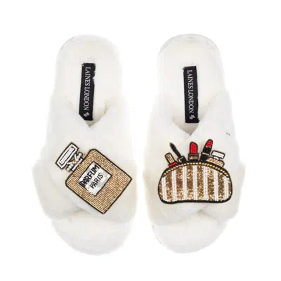 Laines London Women's White / Neutrals Classic Laines Slippers With Beauty Bag & Perfume Brooches - Cream