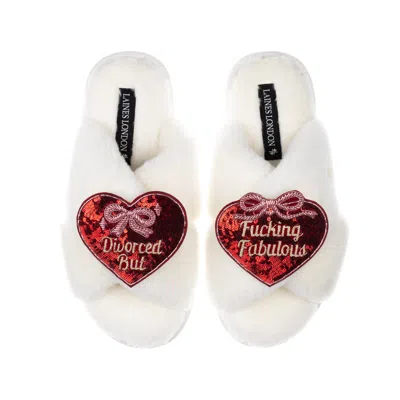 Laines London Women's White / Neutrals Classic Laines Slippers With Divorced But Fucking Fabulous Brooches - Cream