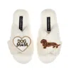 Laines London Women's White / Neutrals Classic Laines Slippers With Dog Mum/mom & Red Dachshund Brooches - Cream In Animal Print