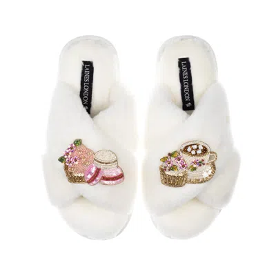 Laines London Women's White / Neutrals Classic Laines Slippers With Mother's Day Macaroon Brooches - Cream